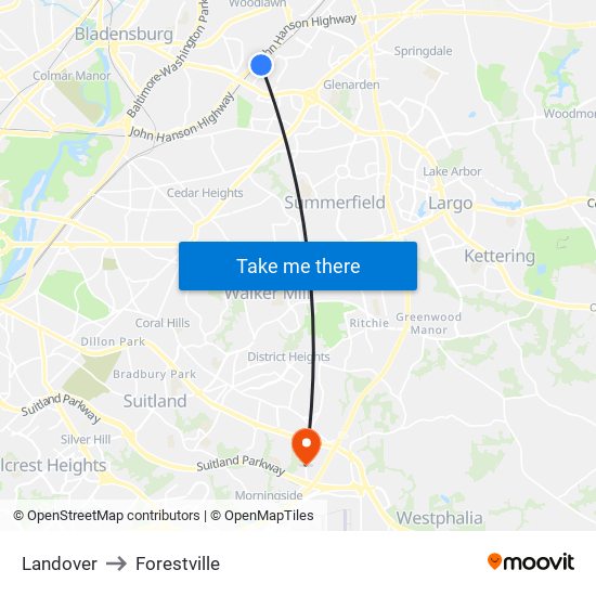 Landover to Forestville map