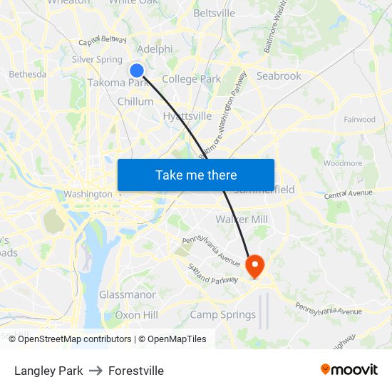 Langley Park to Forestville map