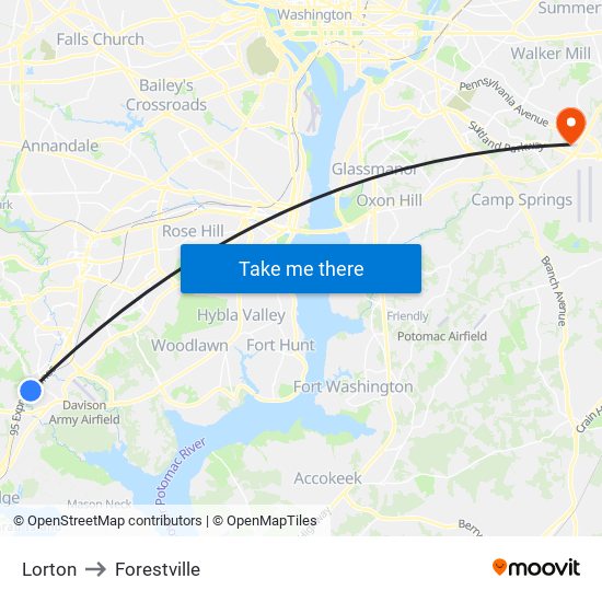 Lorton to Forestville map