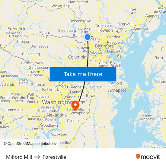 Milford Mill to Forestville map