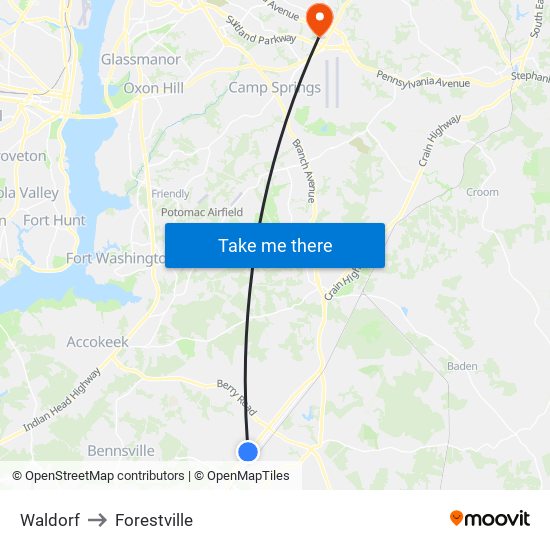 Waldorf to Forestville map