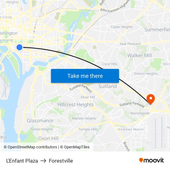 L'Enfant Plaza to Forestville map