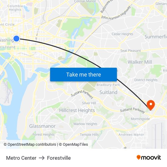 Metro Center to Forestville map