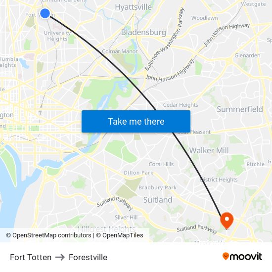 Fort Totten to Forestville map