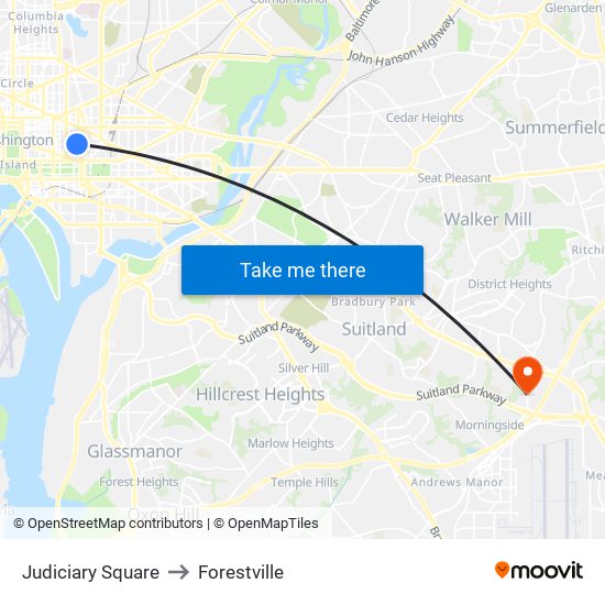 Judiciary Square to Forestville map