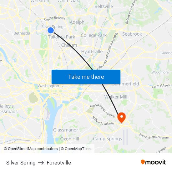 Silver Spring to Forestville map