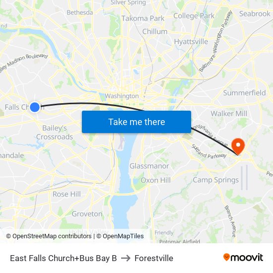 East Falls Church+Bay B to Forestville map