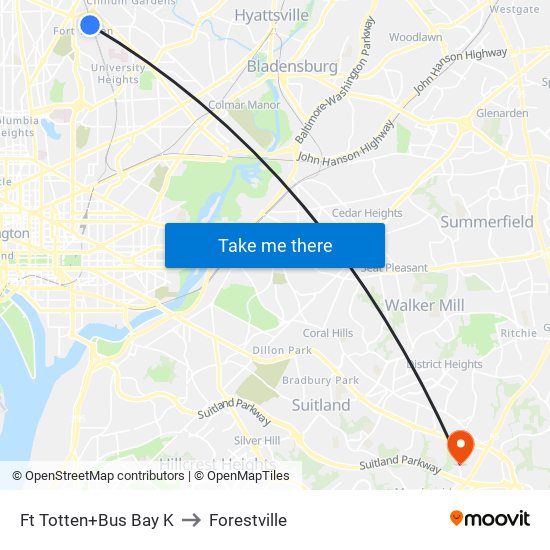 Fort Totten+Bay K to Forestville map