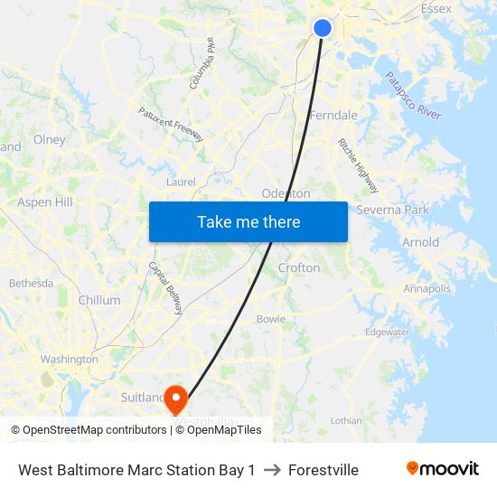 West Baltimore Marc Station Bay 1 to Forestville map