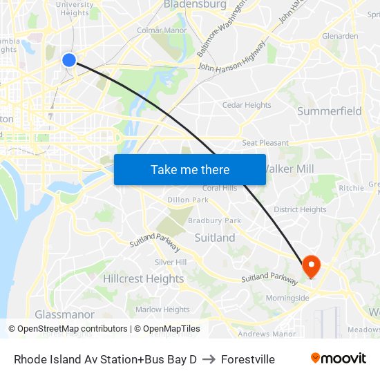 Rhode Island Av Station+Bus Bay D to Forestville map