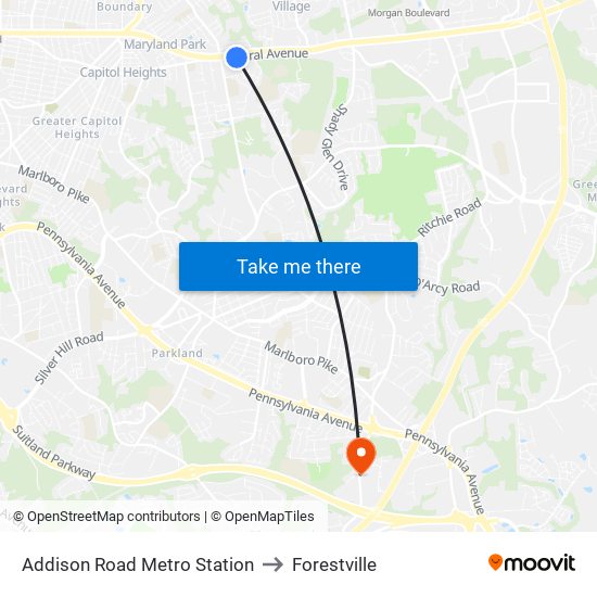 Addison Road Metro Station to Forestville map