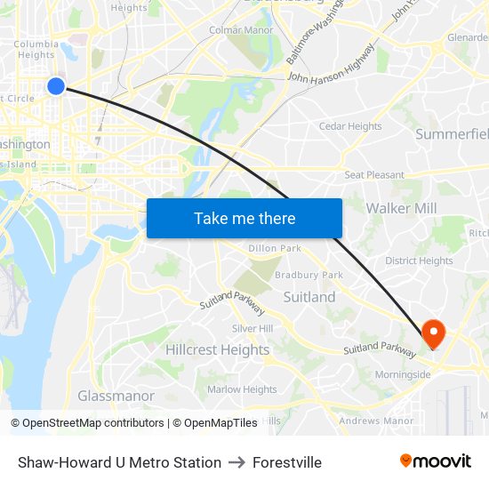 Shaw-Howard U Metro Station to Forestville map