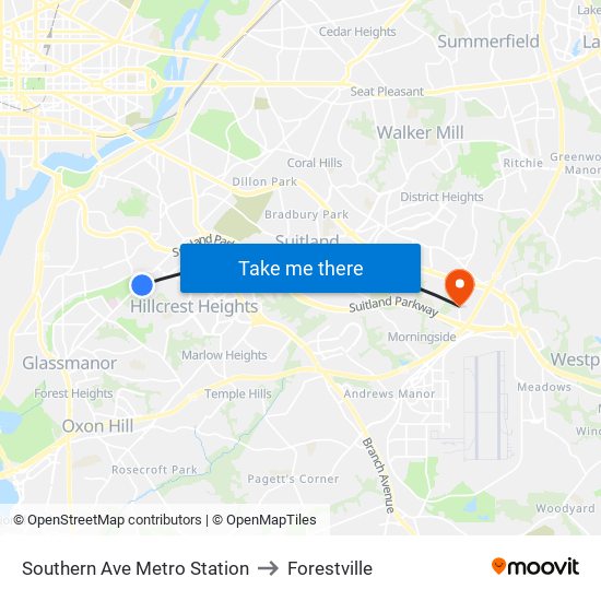 Southern Ave Metro Station to Forestville map