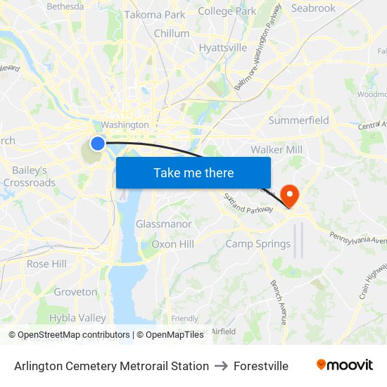 Arlington Cemetery  Metrorail Station to Forestville map