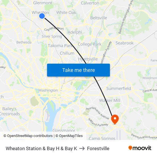 Wheaton Station  & Bay H & Bay K to Forestville map