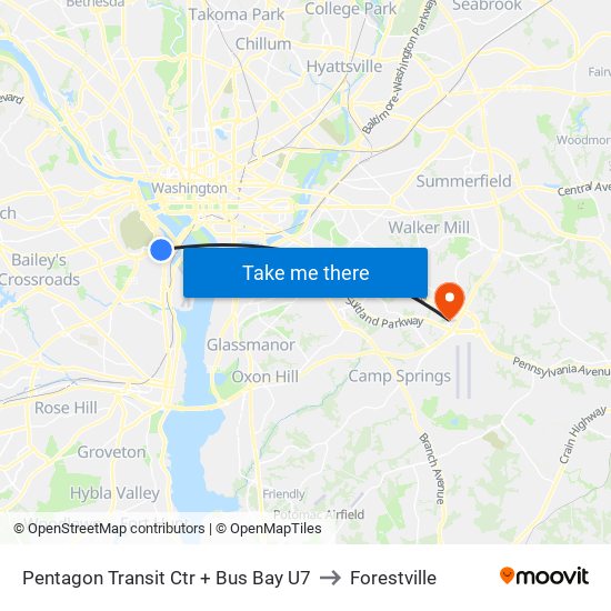 Pentagon Transit Ctr + Bus Bay U7 to Forestville map