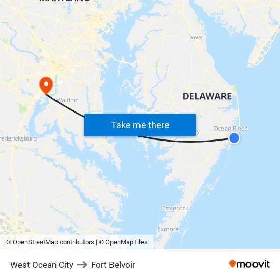 West Ocean City to Fort Belvoir map