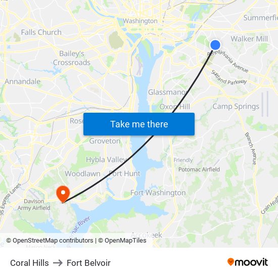 Coral Hills to Fort Belvoir map