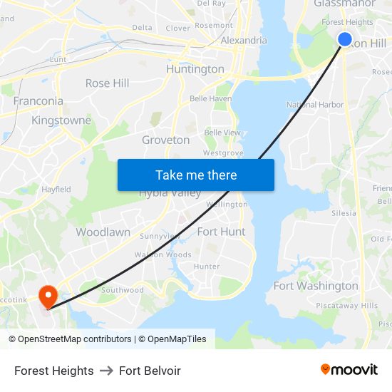 Forest Heights to Fort Belvoir map