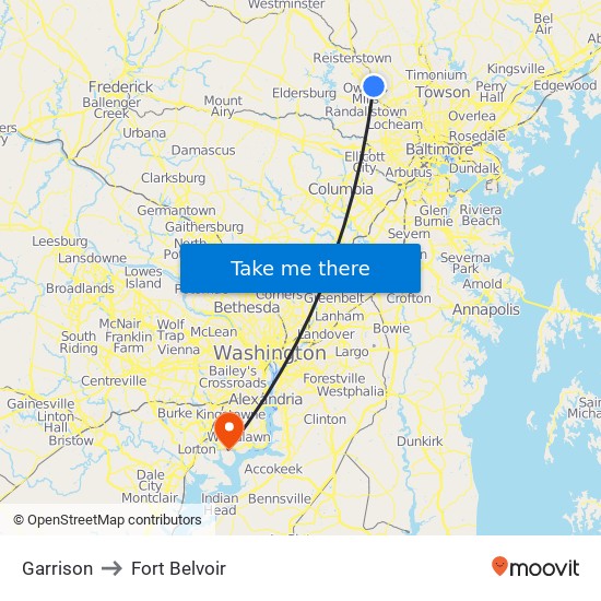 Garrison to Fort Belvoir map