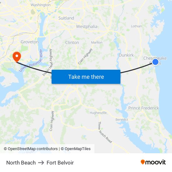 North Beach to Fort Belvoir map