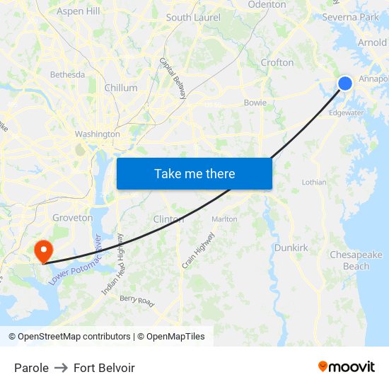 Parole to Fort Belvoir map