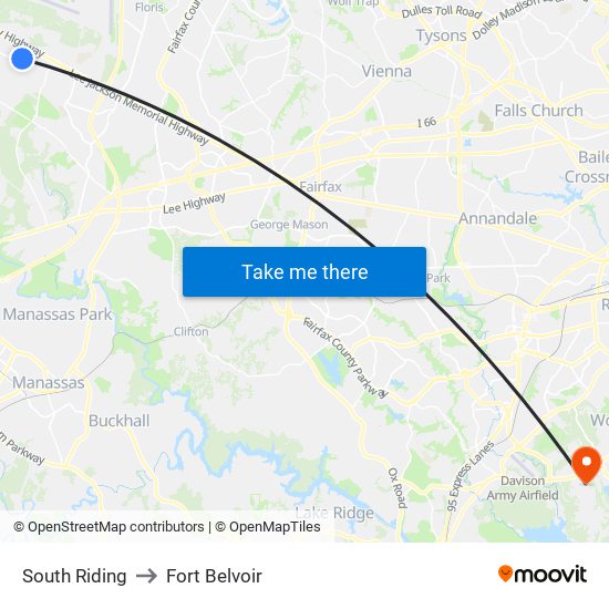 South Riding to Fort Belvoir map