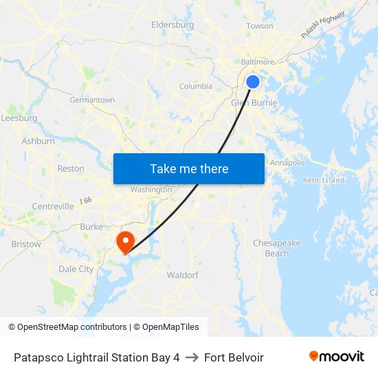 Patapsco Lightrail Station Bay 4 to Fort Belvoir map