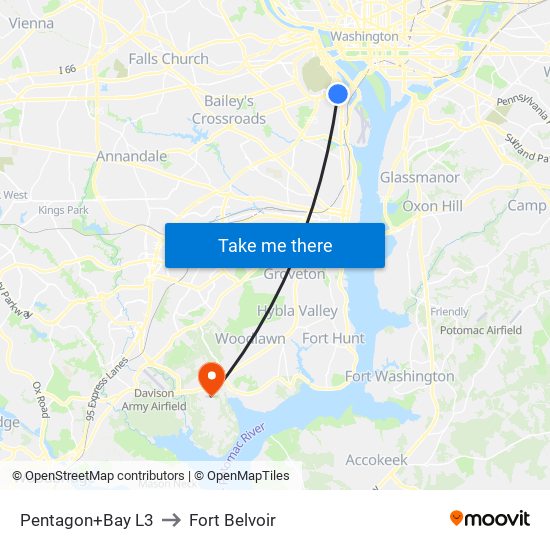 Pentagon+Bay L3 to Fort Belvoir map