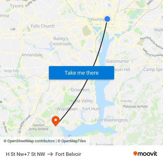 H St Nw+7 St NW to Fort Belvoir map