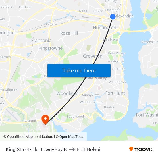 King Street-Old Town+Bay B to Fort Belvoir map