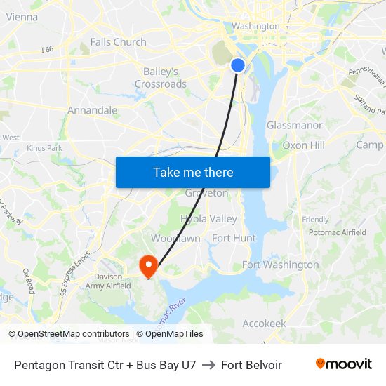 Pentagon Transit Ctr + Bus Bay U7 to Fort Belvoir map