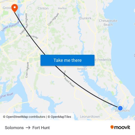 Solomons to Fort Hunt map