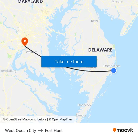 West Ocean City to Fort Hunt map