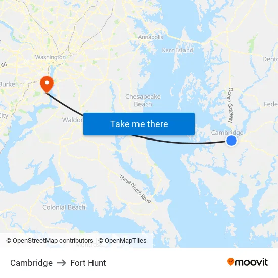 Cambridge to Fort Hunt map