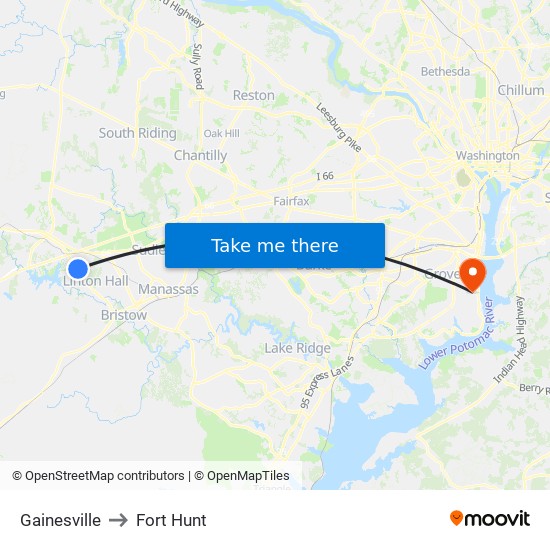 Gainesville to Fort Hunt map