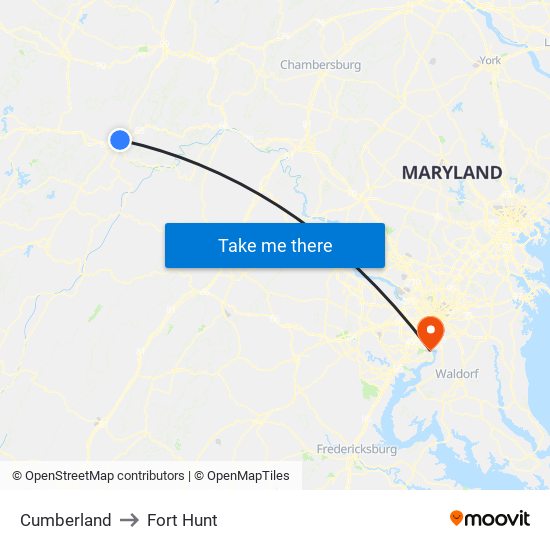 Cumberland to Fort Hunt map