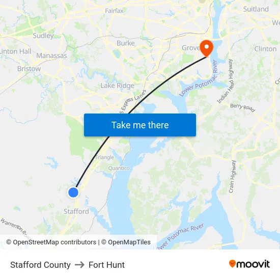 Stafford County to Fort Hunt map