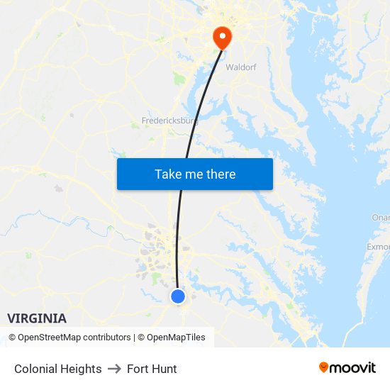 Colonial Heights to Fort Hunt map