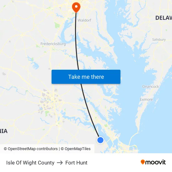 Isle Of Wight County to Fort Hunt map