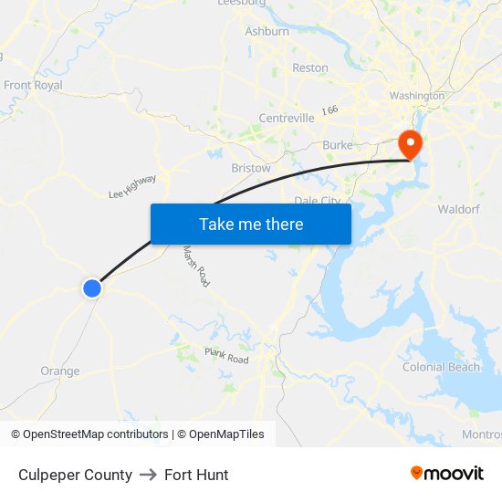 Culpeper County to Fort Hunt map