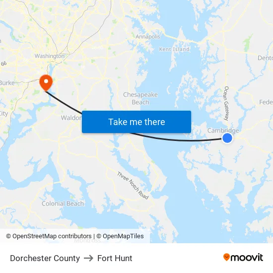 Dorchester County to Fort Hunt map