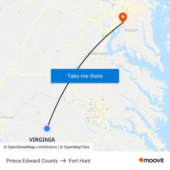 Prince Edward County to Fort Hunt map