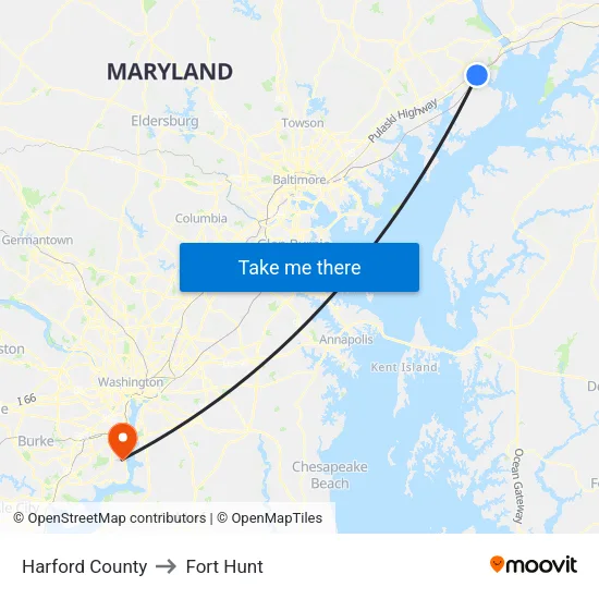 Harford County to Fort Hunt map