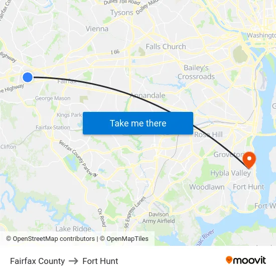 Fairfax County to Fort Hunt map