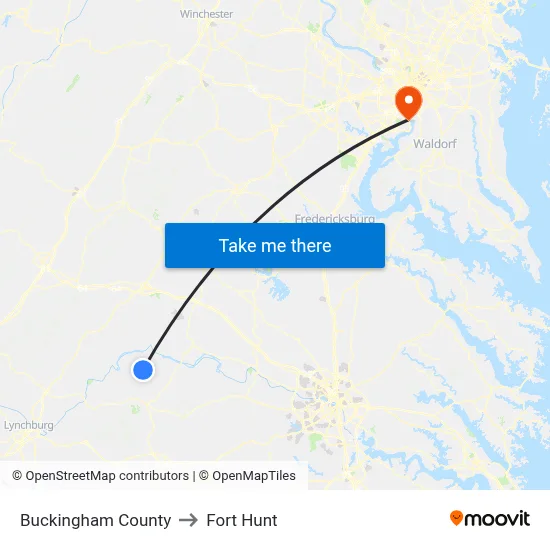 Buckingham County to Fort Hunt map