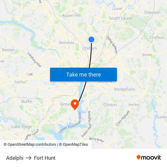 Adelphi to Fort Hunt map