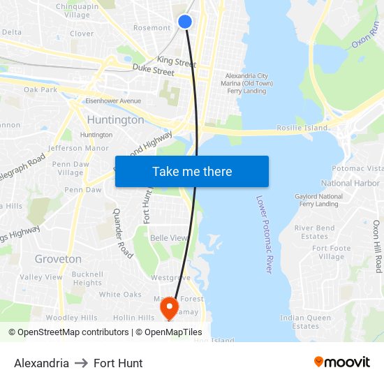 Alexandria to Fort Hunt map