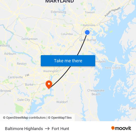 Baltimore Highlands to Fort Hunt map