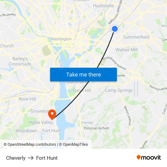 Cheverly to Fort Hunt map
